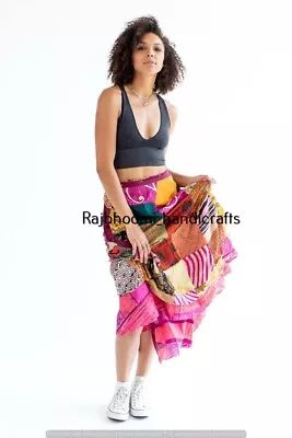 Vintage Silk Sari Magic Wrap Around Frill Skirts Dress Indian Patchwork Skirt • $34.83