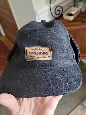 Dakine Black Wool Blend Trucker Snap Back Grey-Black Ear Flap Hat Clean • $16