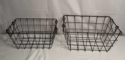 2 Vintage Galvanized Metal Wire Baskets Carry W/ Handles Industrial Farm Shop • $32.99