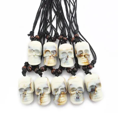 Wholesale 12pcs Faux Yak Bone Skeleton Skull Head Pendant Wax Cotton Necklace • $12.99