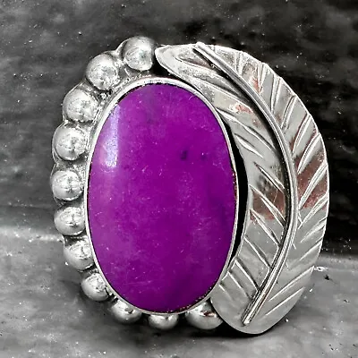 Mexican Sterling Silver & Sugilite Purple Stone Feather Brooch Or Pendant  16g • $34.99