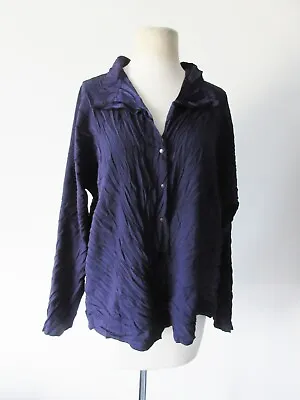 BABETTE SF Dark Purple Polyester Microfiber Snap Front Loose Fit Crinkle Top SM • $45