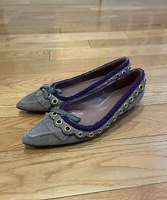 Miu Miu Sz39.5 (8.5-9) Pointy Suede Flats In Gray • $70