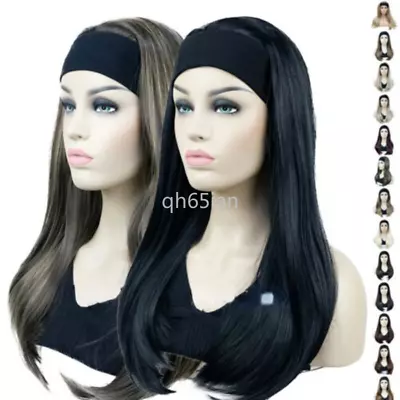 Ladies Wig Long Straight 3/4 Half Wig Hair Head Band Silky Black Natural Wigs • £16.56