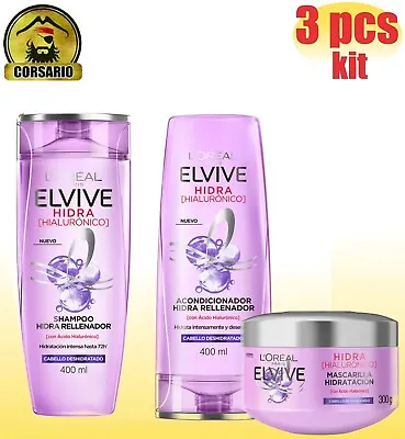 Elvive Loreal Paris Shampoo Conditioner Mask Hydra Hyaluronic 400ml-KIT X 3 • $28.89