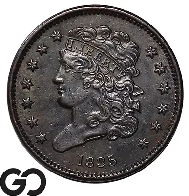 1835 Half Cent Classic Head Choice Uncirculated++/BU Early Copper • $38