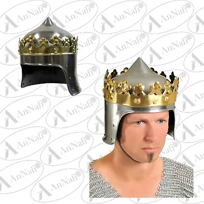 MEDIEVAL MONARCH KNIGHT King Richard Lionheart Two Tone CROWN HELMET Free Stand • £50.99