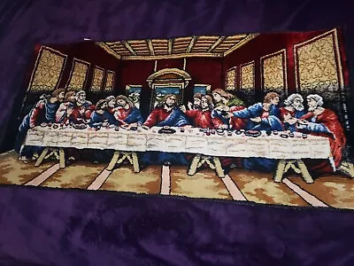 Vintage Last Supper Tapestry 38 X 19 Wall Hanging Throw Rug Lot’s Of Red • $20