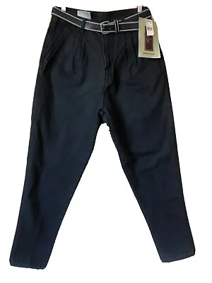 NWT Vintage High 31” Waist Belted Black Denim Bill Blass Tapered  Mom Jeans 10 • $14.99
