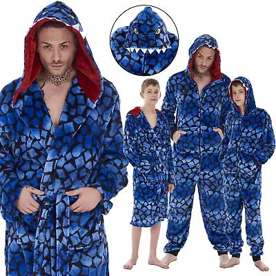 Mens Boys Raptor Dinosaur Luxury Flannel Hooded Dressing Gown 1Onesie Matching  • £24.99