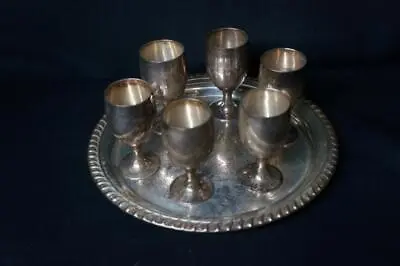 LEONARD SILVERPLATE EPNS Cordial Goblet 6 Cups 3  Tall & 1 Tray 8 1/4  Wide • $15.99