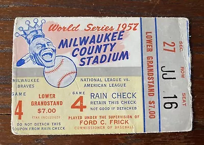 1957 World Series Ticket Stub Game 4 Yankees Braves Program Aaron 1st Ws • $49.99