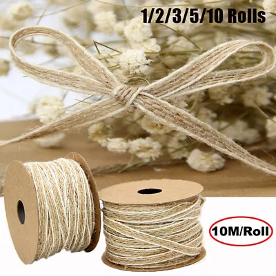 £2.80 • Buy 10M Natural Jute Burlap Hessian Plaited Rope Ribbon Bow Wedding Gift Wrapping