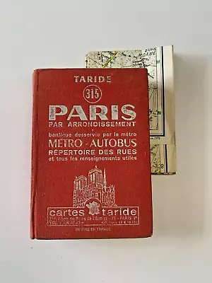 Vintage Taride Paris Guide Book Maps Metro Autobus Street Index Extra LARGE Map • $9