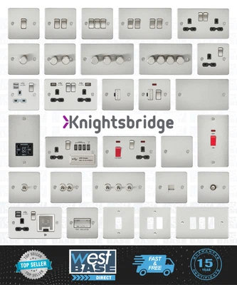 £22.09 • Buy KNIGHTSBRIDGE BRUSHED CHROME FLAT PLATE Switches & Sockets ALL Inserts + USB