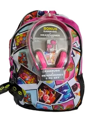 Star Point Tech Ready Candy Treats Pink Backpack With Headphones Book Bag NWT  • $34.98