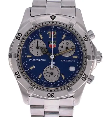 Vintage Men's 39mm Tag Heuer Blue Professional 2000 Chronograph Watch CK1112! • $579.95