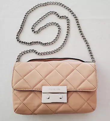 Michael Kors Pink Bag Quilted Leather Sloan Messenger Crossbody Chain 6 Tx9 W • $85