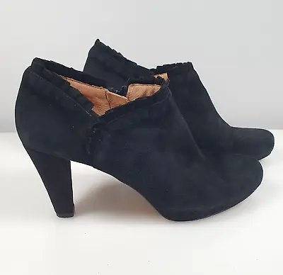 £36 • Buy Jigsaw Black Suede Leather Shoes Size 6 Ruffle Detail & Zip Fastening 3  Heel