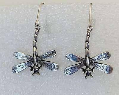 Vintage Sterling Silver Southwestern Signed CDI Dragonfly Dangle Earrings • $34.99
