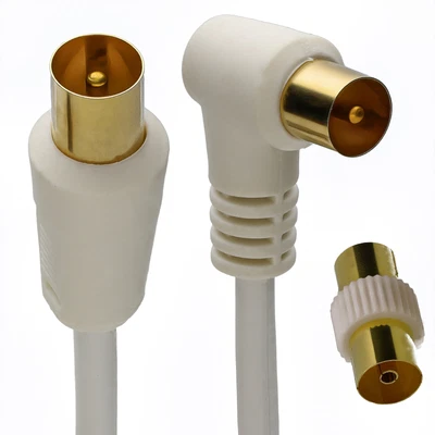 £2.63 • Buy 1m RF Right Angle TV Aerial Freeview Plug Video Cable & Coupler [006054]