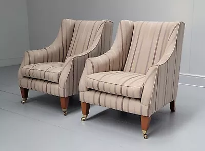 Pair Of (2x) Laura Ashley Addison Armchairs Luxford Stripe Amethyst RRP £2350 • £1080