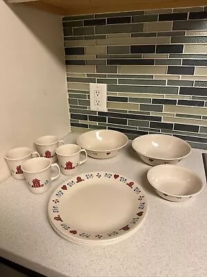 Set Of 13 Corelle Hometown Red Heart House Flowers Dinnerware Cups Plates Bowls • $30