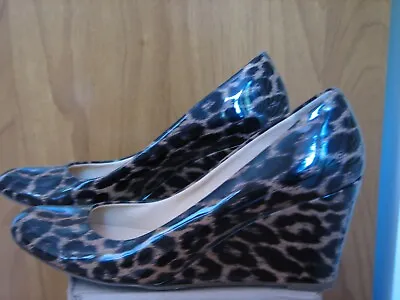 J. Crew Leopard Animal Print Patent Leather Martina Wedge Shoes10180 Size 81/2 • $32