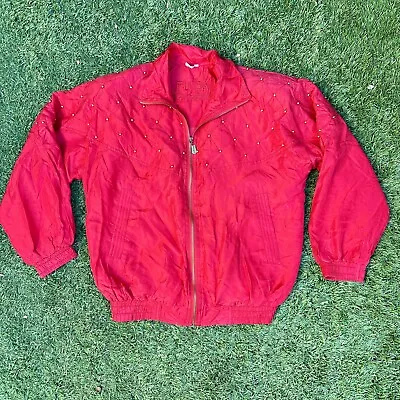 Vintage 90s Fuda International Women's Red Gold Beaded Silk Bomber Jacket MEDIUM • $13.56
