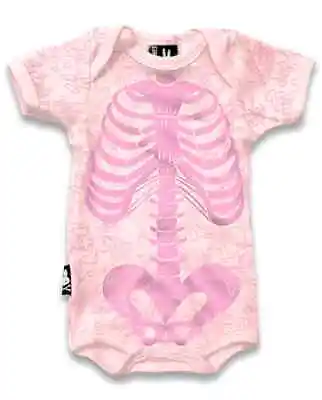 CLEARANCE: Six Bunnies Pink Skeleton Printed Babygrow • £5