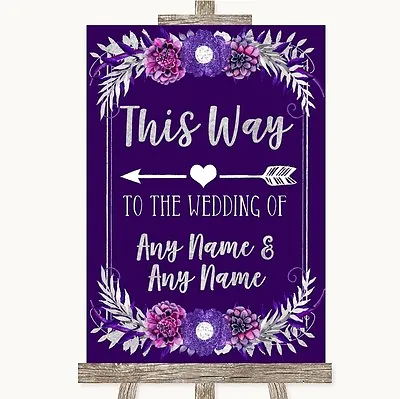 £64.95 • Buy Purple & Silver This Way Arrow Left Personalised Wedding Sign