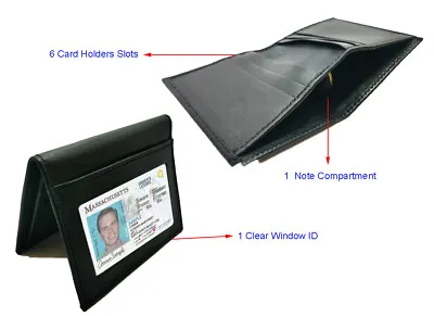 £4.99 • Buy Mens Wallet Small & Compact, Genuine Leather Wallets For Men With Window ID