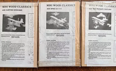 Lot Of 3 VTG Mini Wood Classics Plane Model Kit Biplanes Goshawk Spad Fokker Tri • $12.95