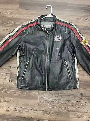 Mens WILSONS LEATHER Black M. Julian MJ79 Moto Leather Race Stripe Jacket Sz XL • $50