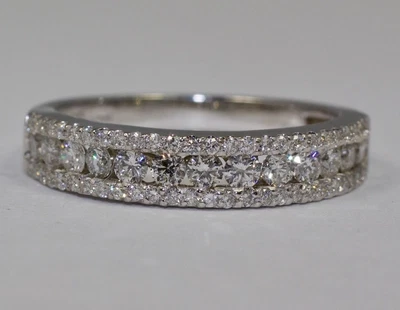 £1179.49 • Buy 14k White Gold Three Rows White Round Diamond Band .65ct H-Si1 Ring Size 5.75