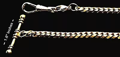 Gold Plated Pocket Watch Chain With One & Half Inches Long T Bar & Swivel Hook • $14.85