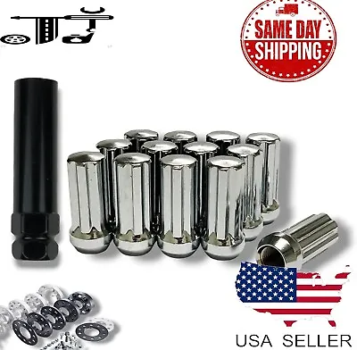 20Pc Chrome 2  Tall 1/2-20 Tuner Spline Racing Lug Nuts+Key Fit 5Lug Ford Models • $23.99