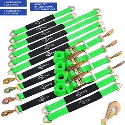 12 Pack Axle Straps Car Trailer Hauler Ratchet Tie Down Strap Tire Straps Green • $98.55