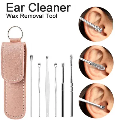 6PCS Ear Pick Cleaning Set Spiral Tool Spoon Ear Wax Remover Cleaner Curette Kit • £2.39