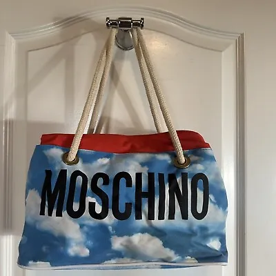 Vintage1990s Cloud Print Moschino Bag Red Blue Tote Bold Logo Rope Handles  • $199.99