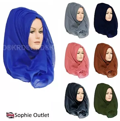 Ladies Plain Hijab Maxi Viscose/Rayon Shawl Scarf Sarong Wrap Cape Beach Dresses • £2.13