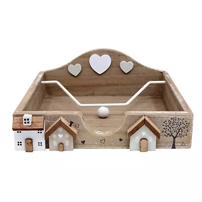 Napkin Holder Wooden Houses & Hearts Dispenser Tissue Dining Table Organiser • £12.95