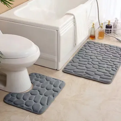 2 Piece Bathroom Rug Washable Bath Mat Set Memory Foam Toilet U-Shaped Non Slip • $19.99
