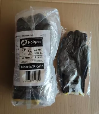 Brand! 12 Pairs Polyco Matrix P Grip 40 MAT  Size  11   XXL Black Safety Gloves  • £14.49