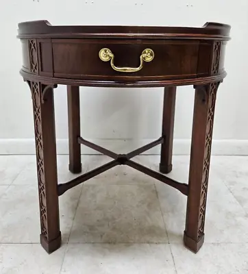 Baker Furniture Mahogany Accent End Drum Table One Drawer Chinese Chippendale • $899