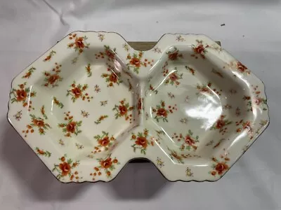 Moriyama Mori-Machi Japan Orange Roses Ceramic Divided Dish Trinket Dresser Dish • $8