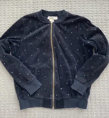 Michael Kors Black Velour Rhinestone Zip-Up Jacket- Size M • $29.99