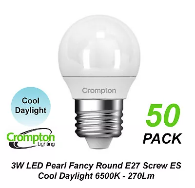 50 X 3W LED Cool Daylight Globes Bulbs Lamps E27 Screw 6500K Round ES Pearl • $111.16