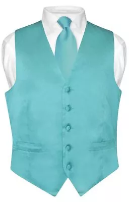 Biagio Men's SILK Dress Vest & NeckTie TURQUOISE AQUA BLUE  Neck Tie Set S • $24.95