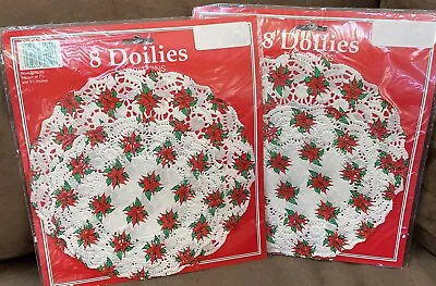 Vintage Holiday Christmas Poinsettias Doilies 7.5” & 9.5” (2) Packages • $14.99